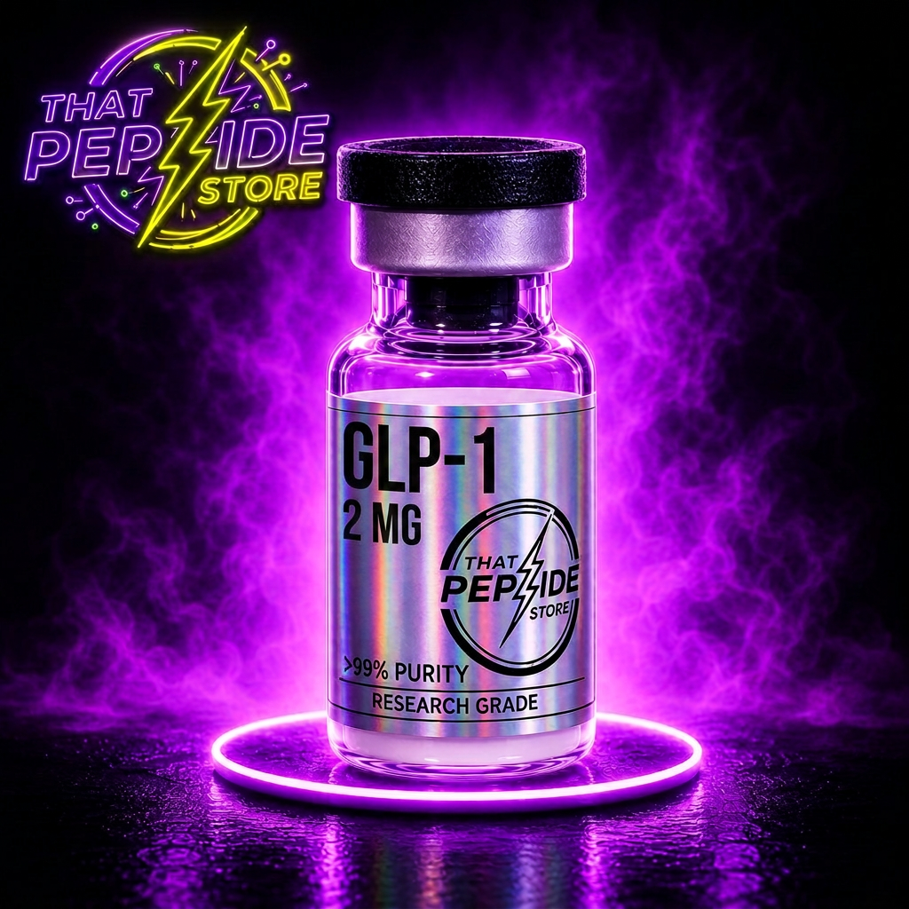 GLP-1 SEM 2mg research peptide vial — lyophilized powder, ≥99% HPLC purity, third-party COA available. For research use only.