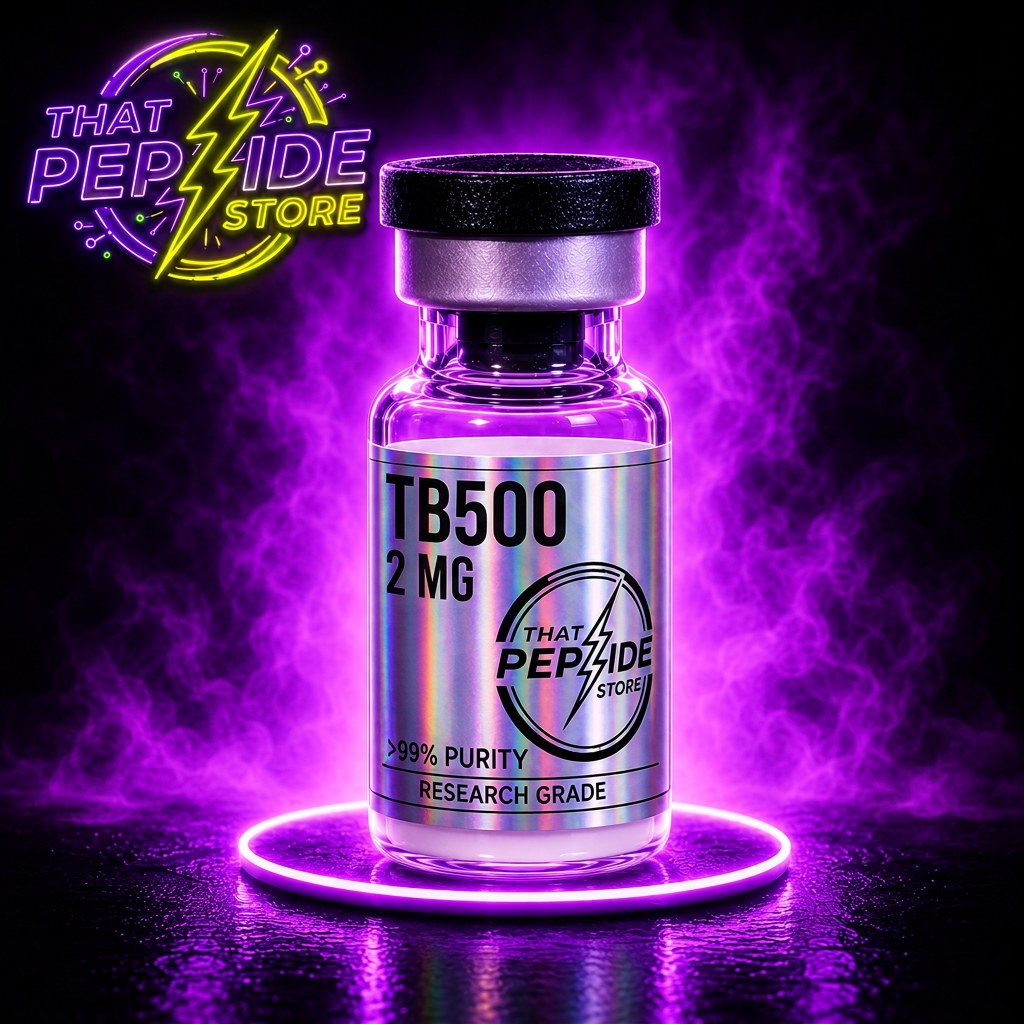 TB-500 2mg research peptide vial — lyophilized powder, ≥99% HPLC purity, third-party COA available. For research use only.