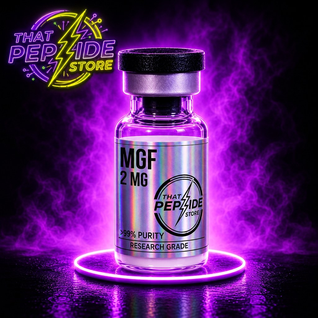 MGF 2mg research peptide vial — lyophilized powder, ≥99% HPLC purity, third-party COA available. For research use only.