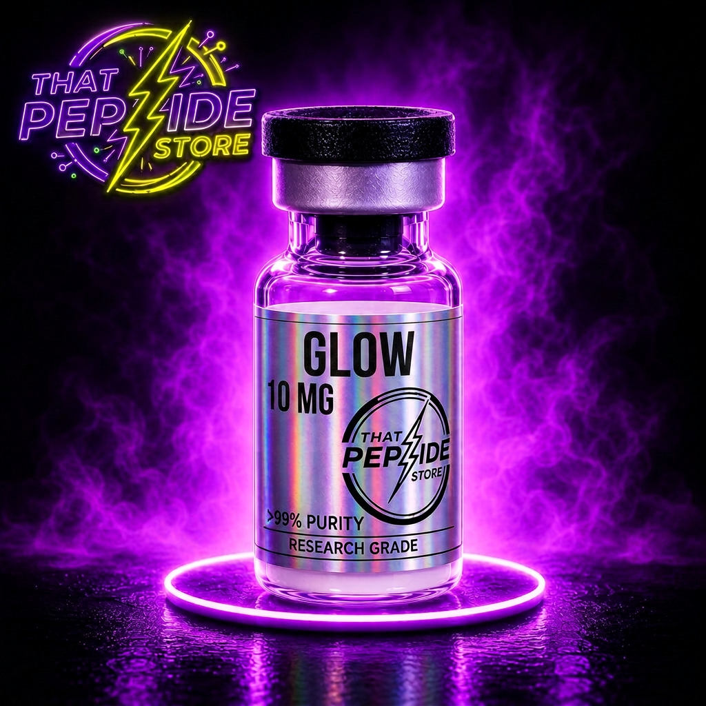 BBG70/Glow 10mg research peptide vial — lyophilized powder, ≥99% HPLC purity, third-party COA available. For research use only.