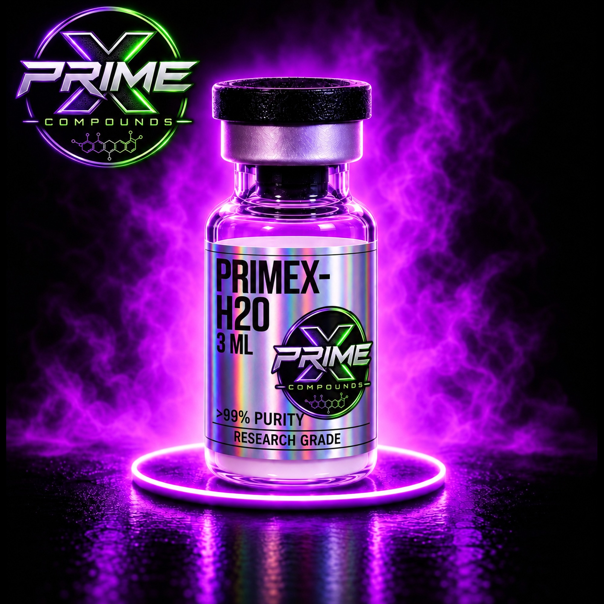 PrimeX-H2O 3ml research peptide vial — lyophilized powder, ≥99% HPLC purity, third-party COA available. For research use only.