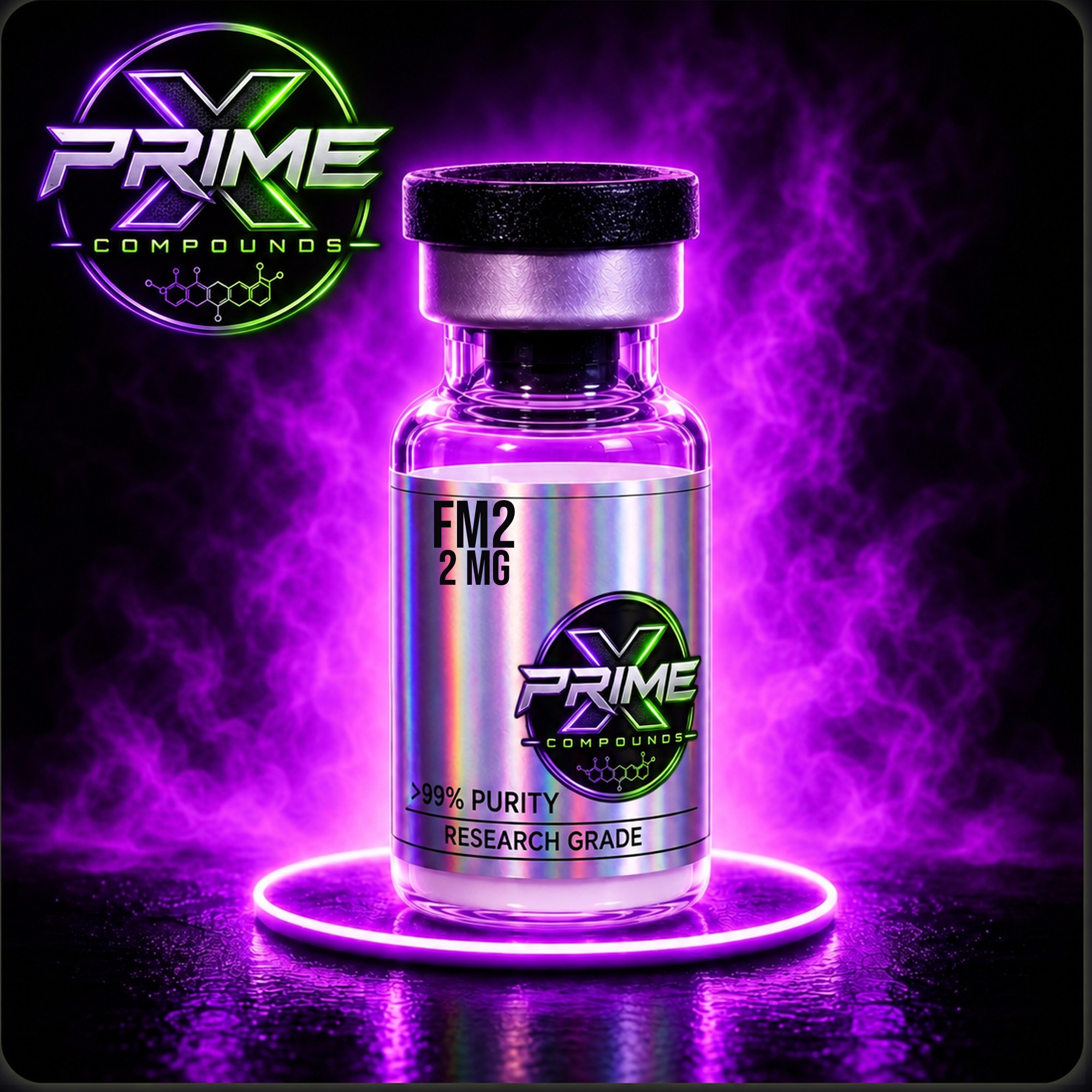 FM2 2mg research peptide vial — lyophilized powder, ≥99% HPLC purity, third-party COA available. For research use only.