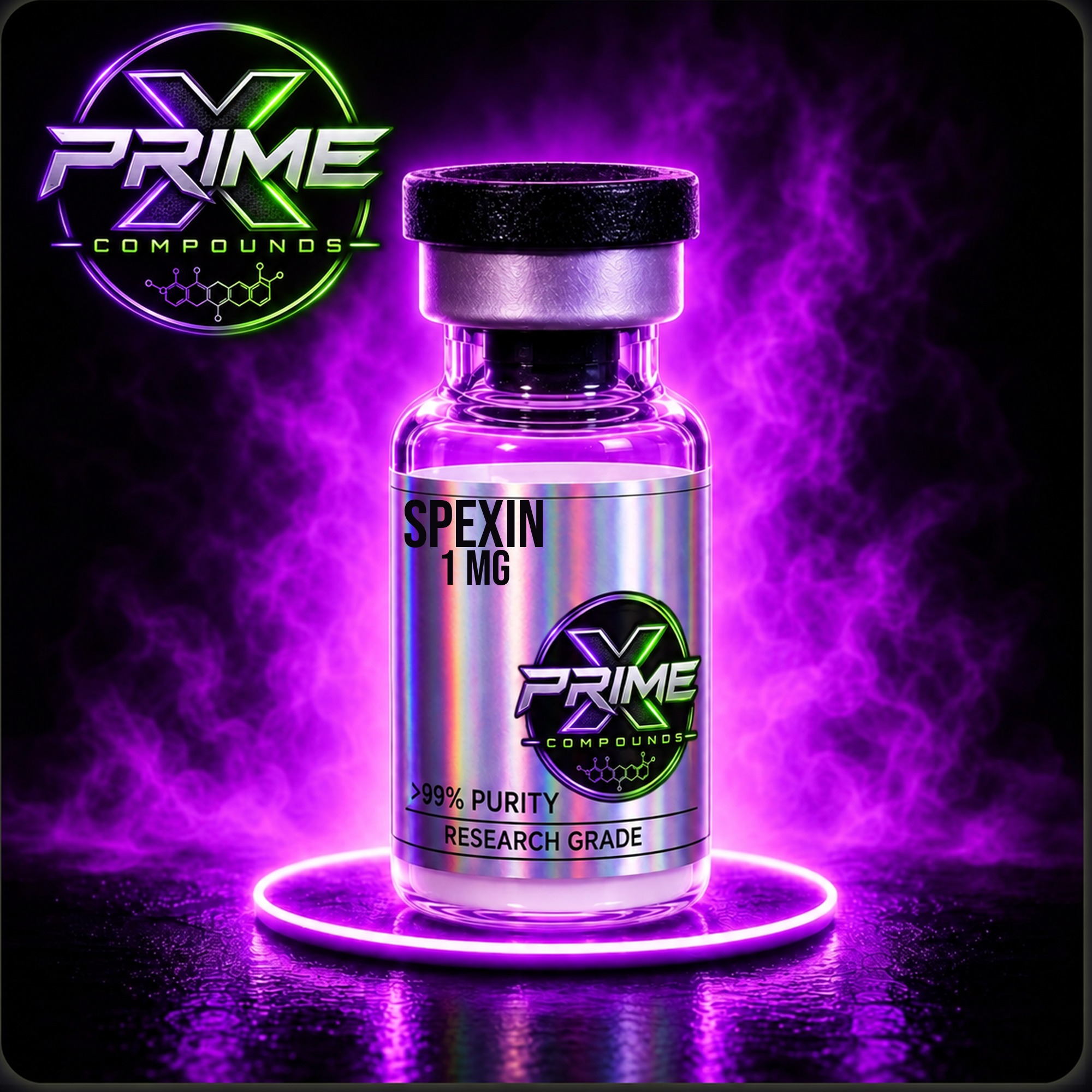 SPX 1mg research peptide vial — lyophilized powder, ≥99% HPLC purity, third-party COA available. For research use only.